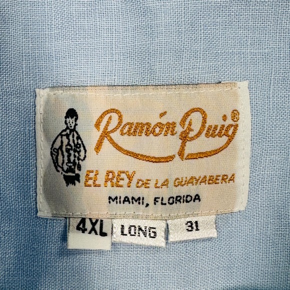 Ramon Puig Guayabera Shirt Mens 4XL Long Blue Linen Button Up Cuban 4 Pocket S/S - Picture 8 of 10
